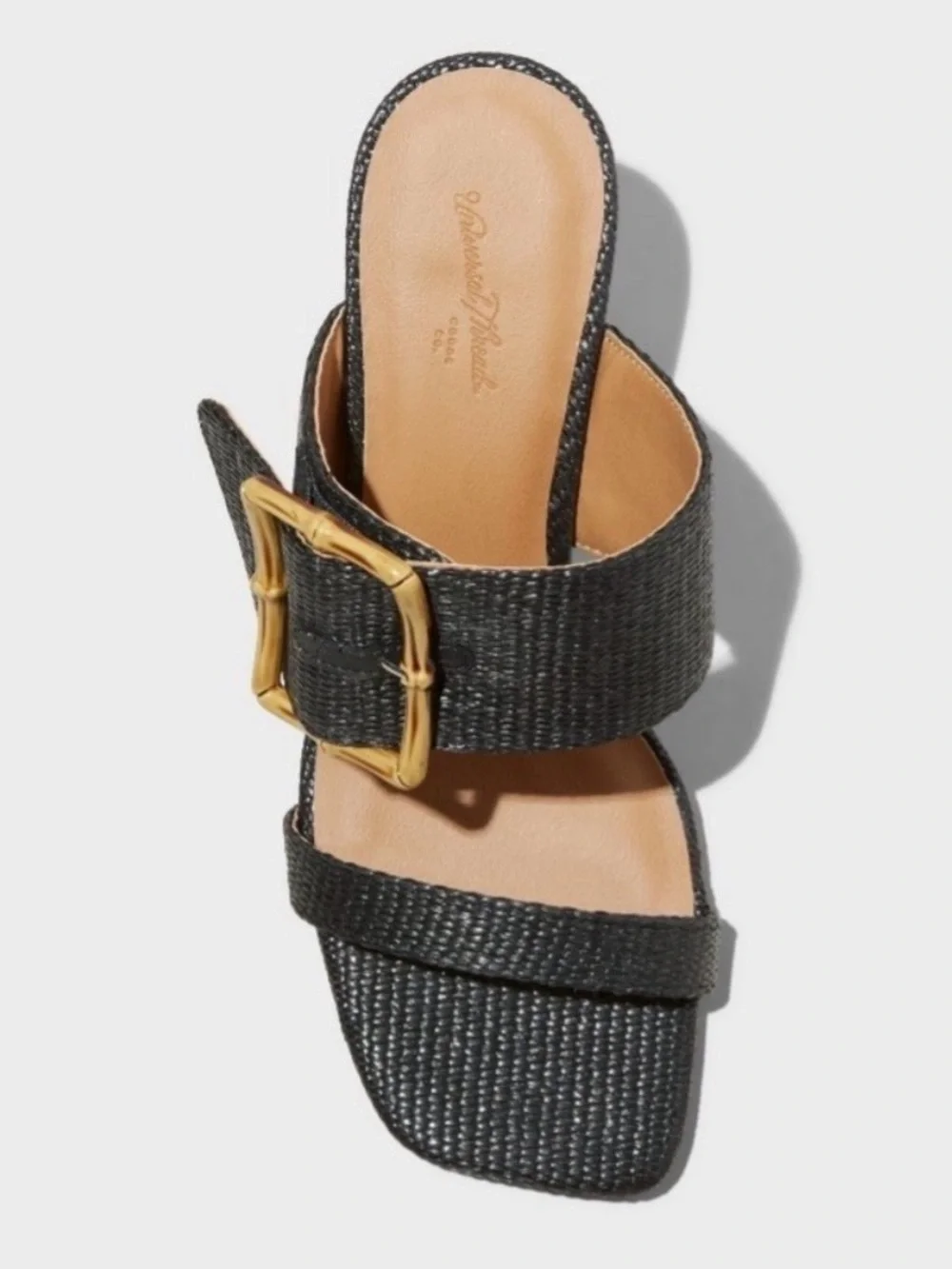 NWT TARGET UNIVERSAL THREAD Black Woven Heels with Faux Bamboo Buckle, size 7 - Picture 4 of 11